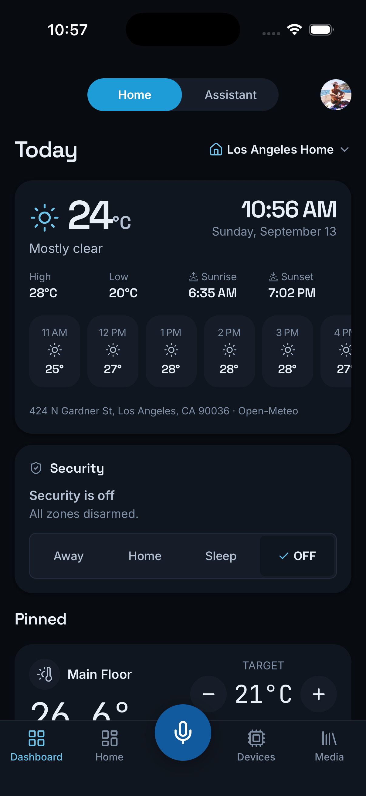 Actual ALYT iOS dashboard showing the four Home Security modes